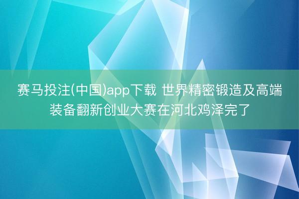 赛马投注(中国)app下载 世界精密锻造及高端装备翻新创业大赛在河北鸡泽完了