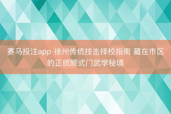 赛马投注app 徐州传统技击择校指南 藏在市区的正统顺式门武学秘境
