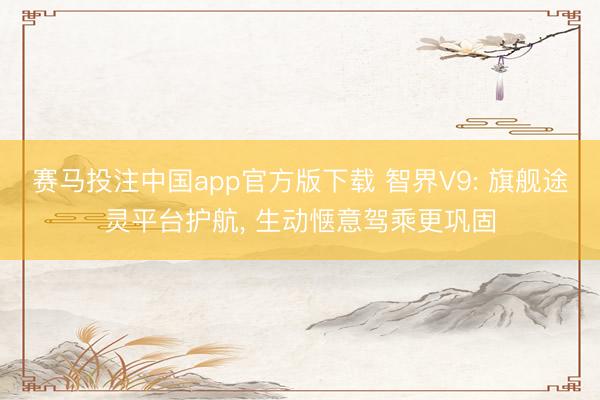赛马投注中国app官方版下载 智界V9: 旗舰途灵平台护航, 生动惬意驾乘更巩固