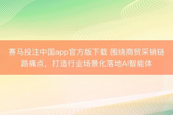 赛马投注中国app官方版下载 围绕商贸采销链路痛点，打造行业场景化落地AI智能体
