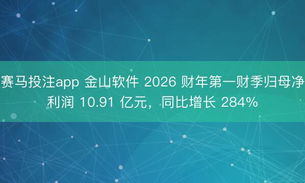 赛马投注app 金山软件 2026 财年第一财季归母净利润 10.91 亿元，同比增长 284%