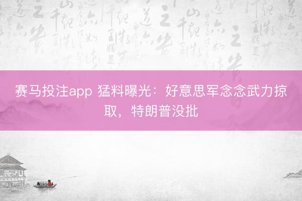 赛马投注app 猛料曝光：好意思军念念武力掠取，特朗普没批