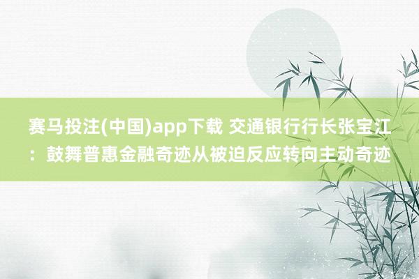 赛马投注(中国)app下载 交通银行行长张宝江：鼓舞普惠金融奇迹从被迫反应转向主动奇迹